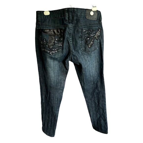 Antik Denim Embroidered Embellished Straight Leg Low Rise Dark Wash Jeans Sz 28 - Picture 15 of 16